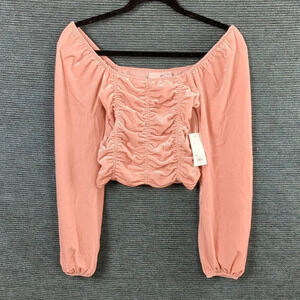 Barbie Pink Velvet Long Sleeve Ruched Crop Top, Square Neckline Juniors